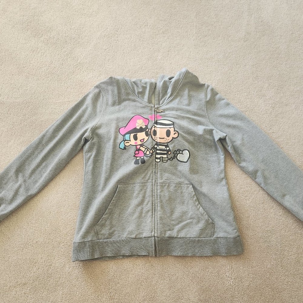 tokidoki gray hooded graphic jacket